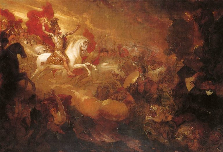 Benjamin West, "Destruction of the Beast and the False Prophet" (1804), Minneapolis Institute of Art. Public Domain, via Wikimedia Commons.